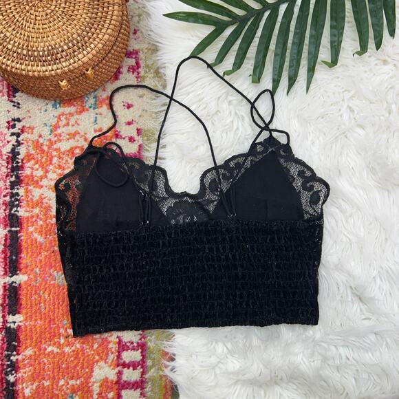 Free People One Black Velvet Lace Bralette Medium Festival Strappy Cropped Crop - Picture 2 of 5